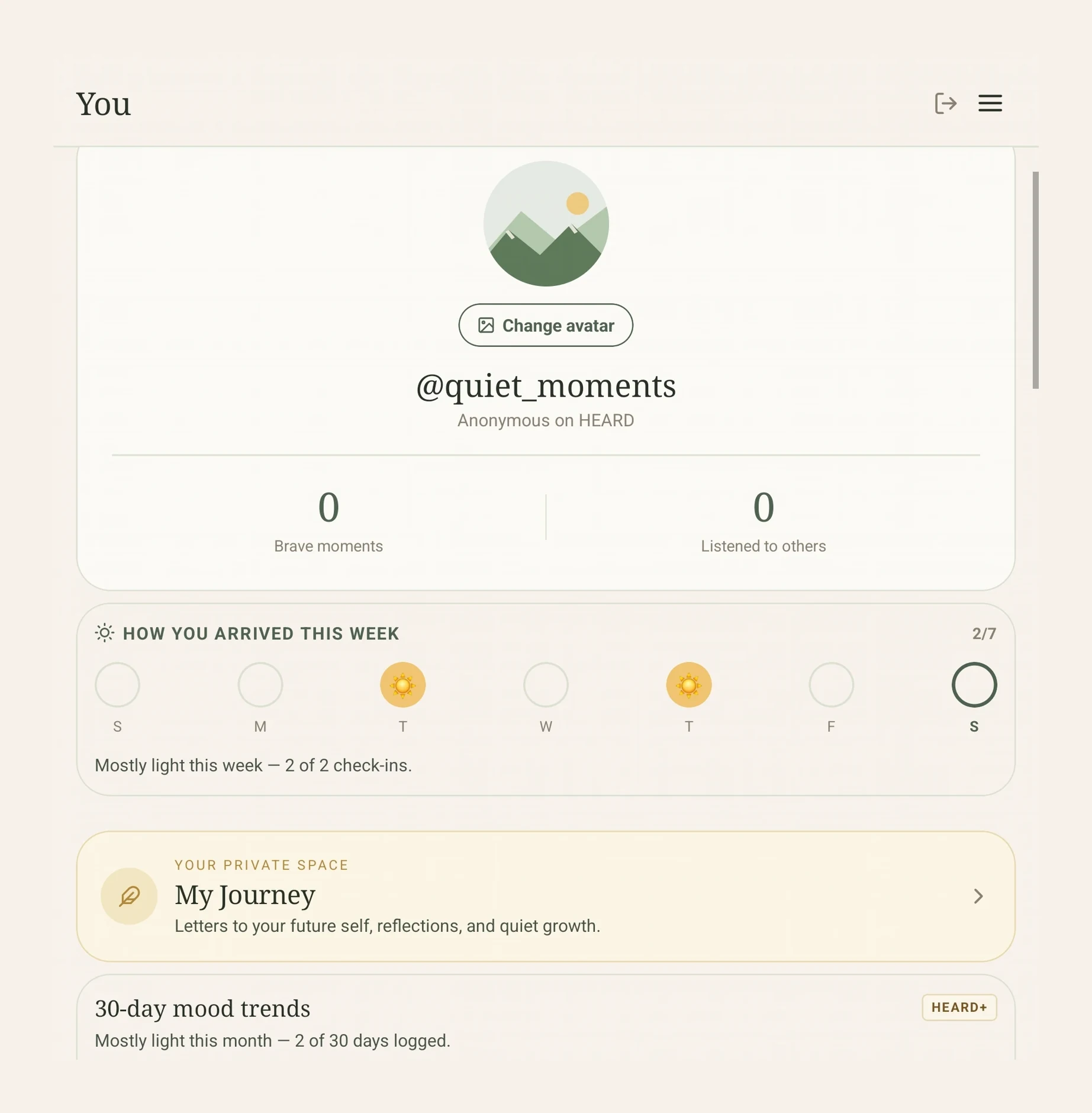 Your private space to track quiet growth